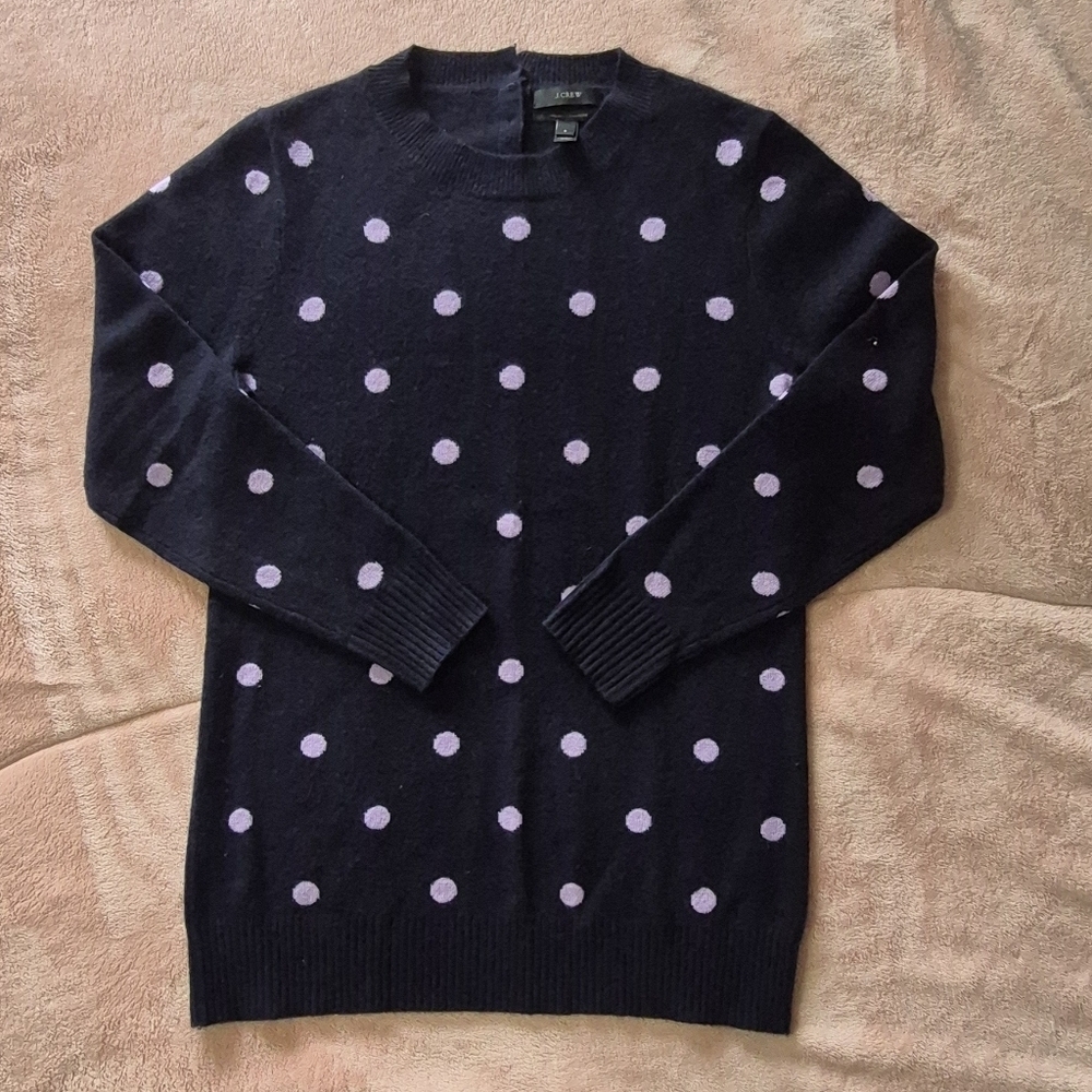 J. Crew Women Black and Purple Polka Dot Sweater